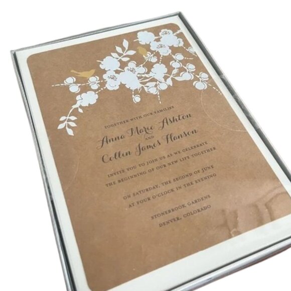 200 NEW Boho Elegant Floral Wedding Invitations, Envelopes RSVP Brown Gold White - Picture 1 of 7